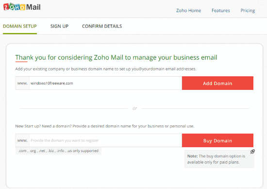 zoho add domain