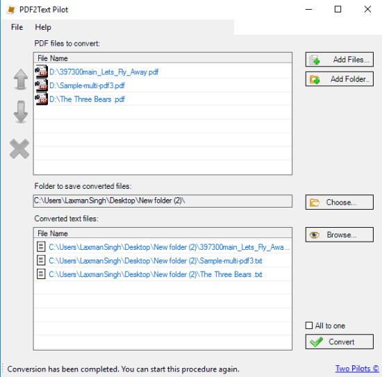 PDF2Text Pilot- interface