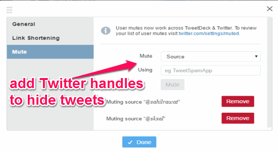 add handle to hide tweets