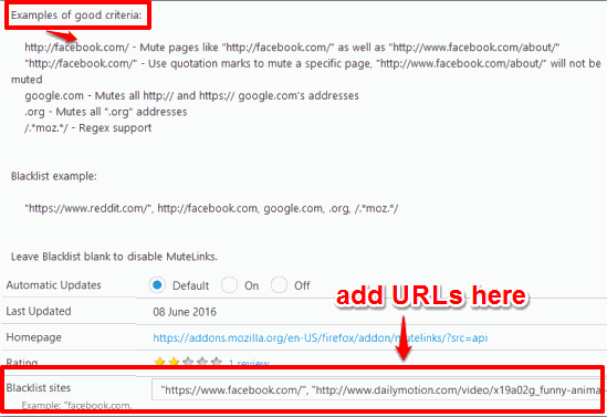 add urls to black list