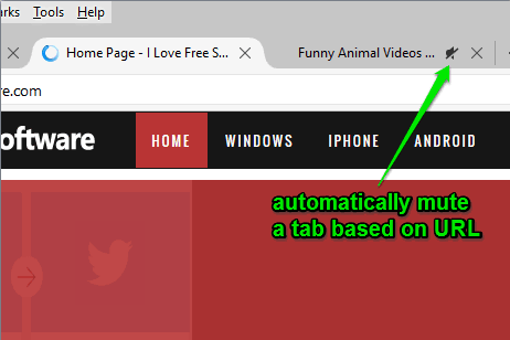 automatically mute a tab based on url in firefox