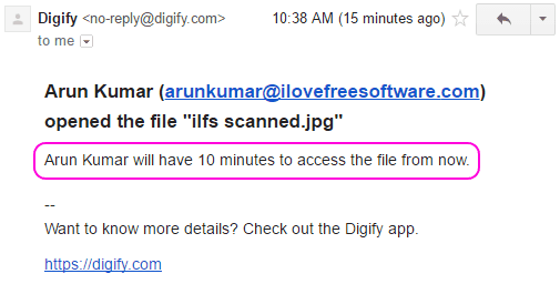 digify notification email to sender