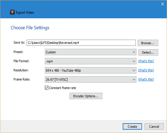 exporting reverse video using nch video pad