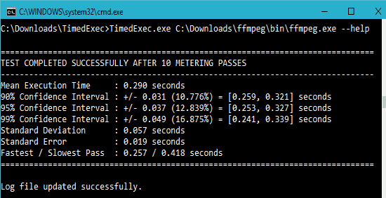 ffmpeg benchmarking using timedexec