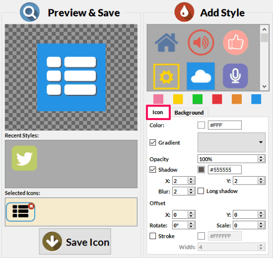 icon tab highlighted