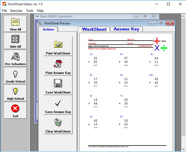 math worksheet generator software windows 10 2