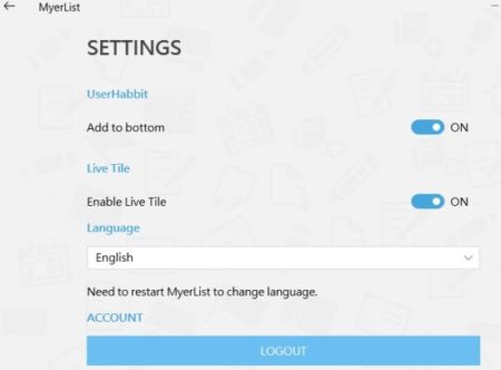 myerlist settings