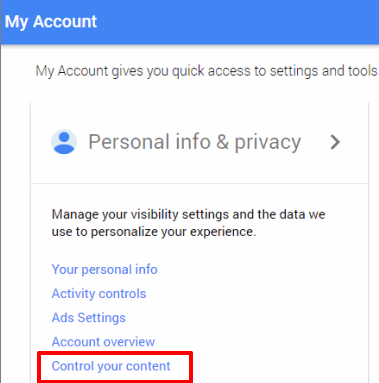 personal info and privacy section