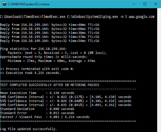 ping command benchmarking using TimedExec