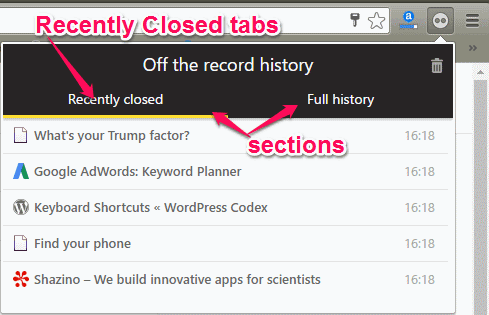 recently closed tabs