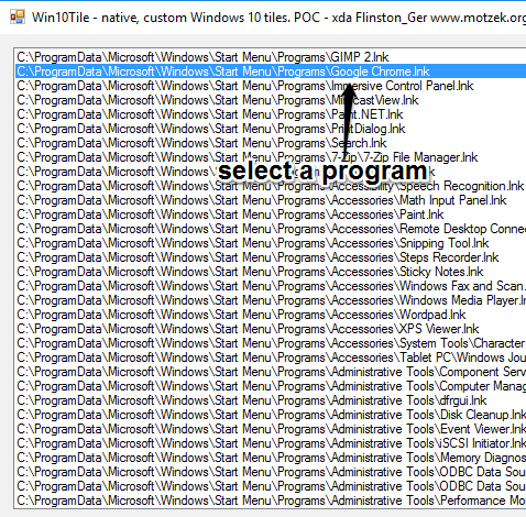 select a program from the list