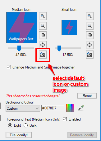 select default icon or custom image