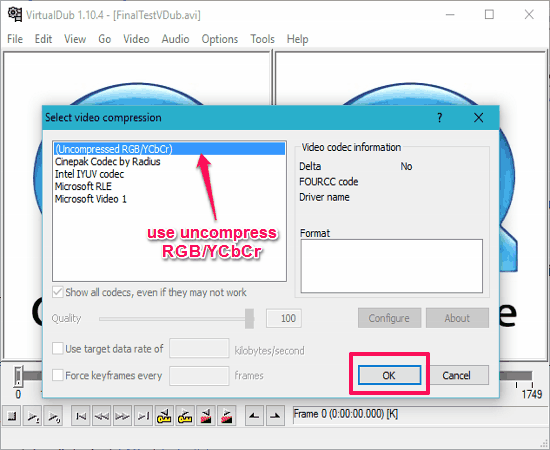 setting video compression virtualdub
