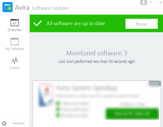 Avira Software Updater- interface