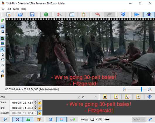 Jubler Subtitle Editor- interface