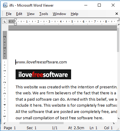 Microsoft Word Viewer- interface