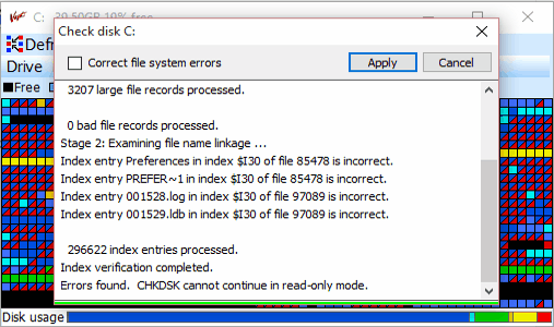 check disk for errors