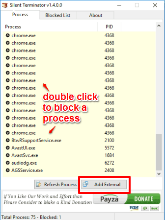 double click to block a process