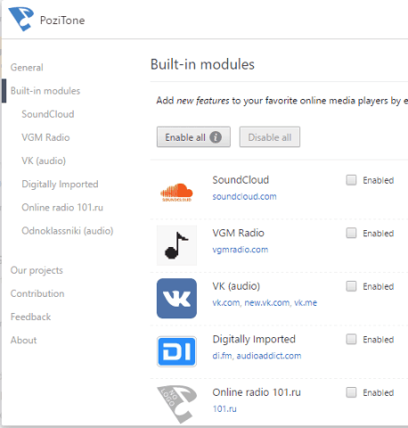 enable the extension for soundcloud and other services