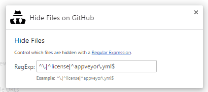 enter custom regular expression to hide files on github