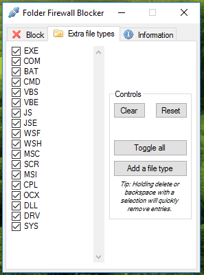 extra file types tab