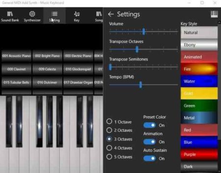 music keyboard settings