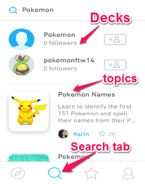 search decks and topics