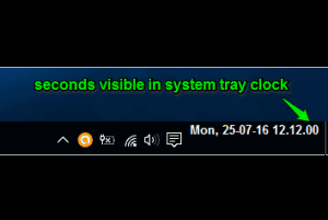 seconds visible in taskbar clock