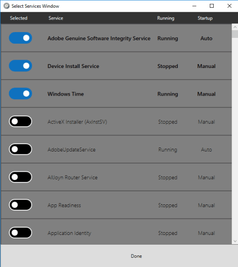 select services to add to panel