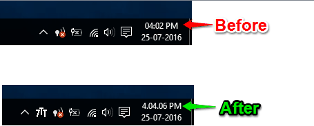 show seconds in system tray clock windows 10