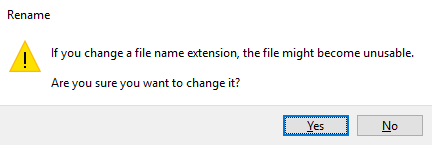 Rename the Extension by clicking on Yes