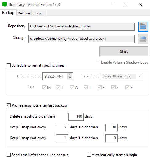 Duplicacy interface