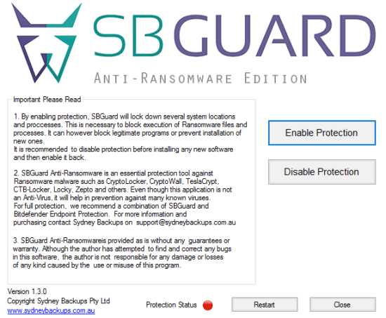 SB Anti-Ransomware- interface