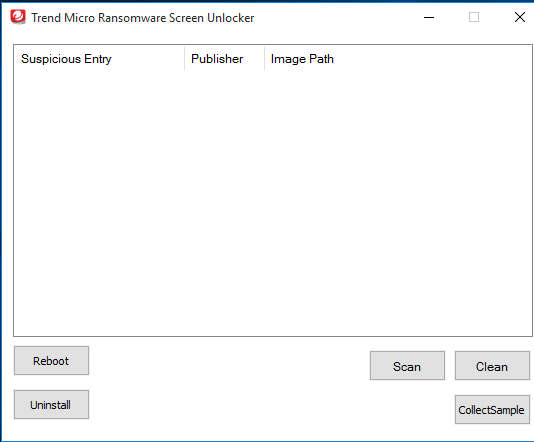 Trend Micro Ransomware Screen Unlocker tool- interface
