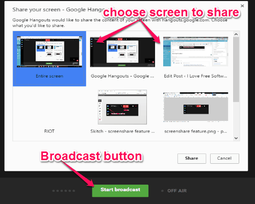 choose screen to share
