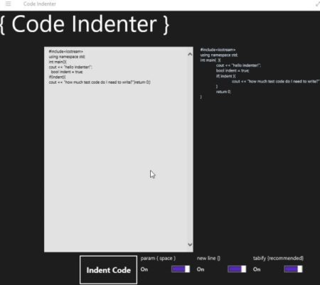 code indenter example on app