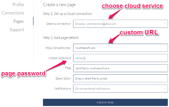 create upload page
