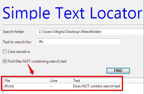 file found by software that do not contains specific text