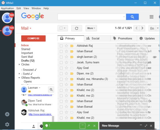 interface showing gmail account
