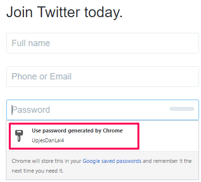 password generated by chrome