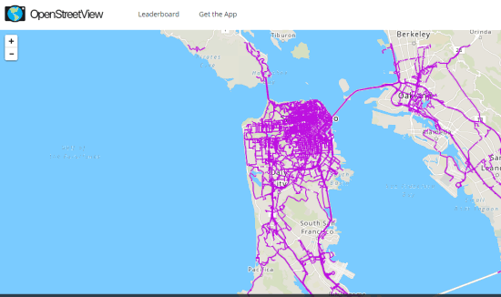 pink lines showing area covered by openstreetview