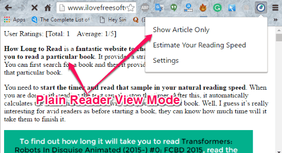 plain reader view mode