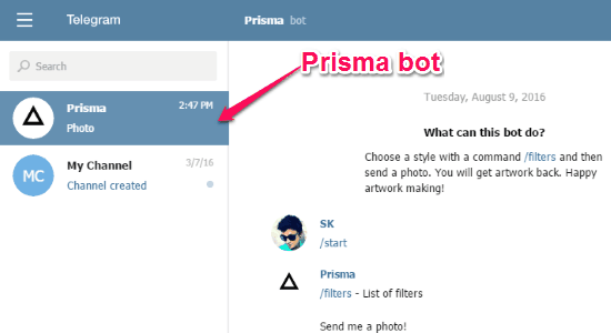 prisma bot username