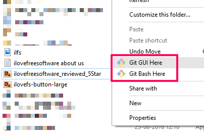 right click options for Git