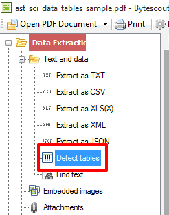 select detect tables option