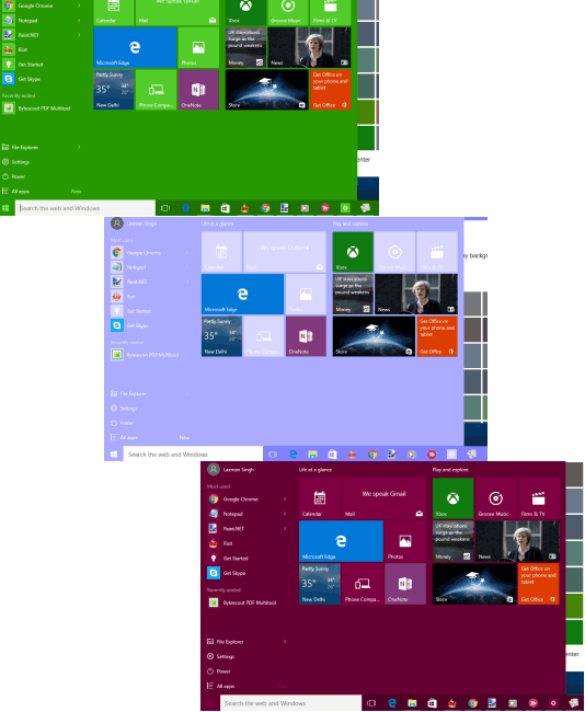 set your favorite color for Windows 10 taskbar and start menu