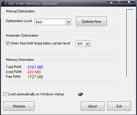 HLP Free Memory Optimizer- interface