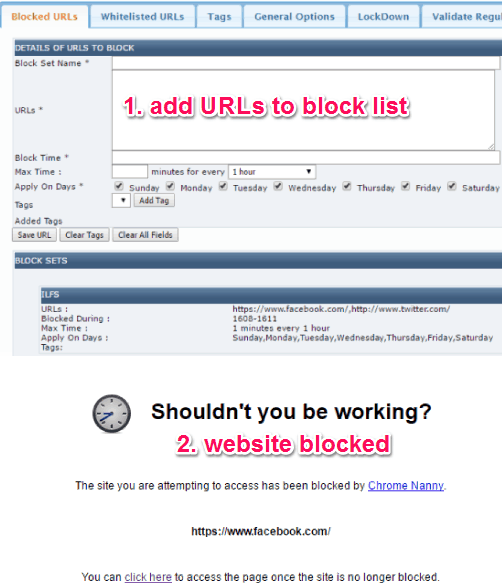 add urls to block list and set time