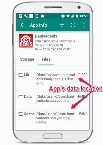 app's data location