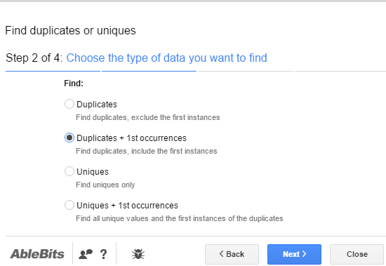 choose type of data to find